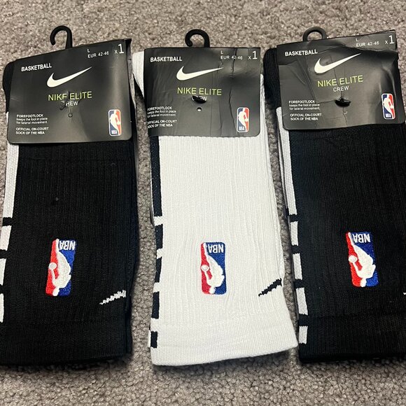 NEW! Nike Elite NBA Dri-FIT Crew Socks 3 Pack Bundle Men’s Large Black White - Picture 1 of 11